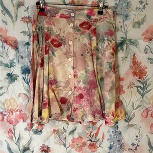 Vintage Floral Button-Front Women’s Skirt in Pink and Cream